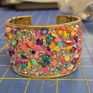 Gold Tone Colorful Gemstone Cuff Bracelet